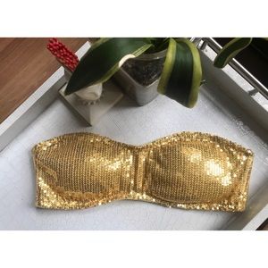 Strapless, gold sequined bra